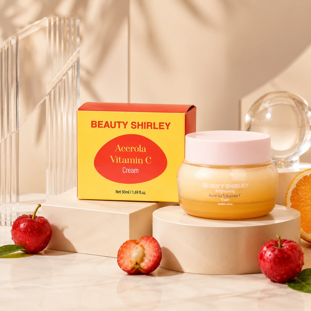 Acerola Vitamin C Brightening Face Cream 50ml Amber Glass Jar