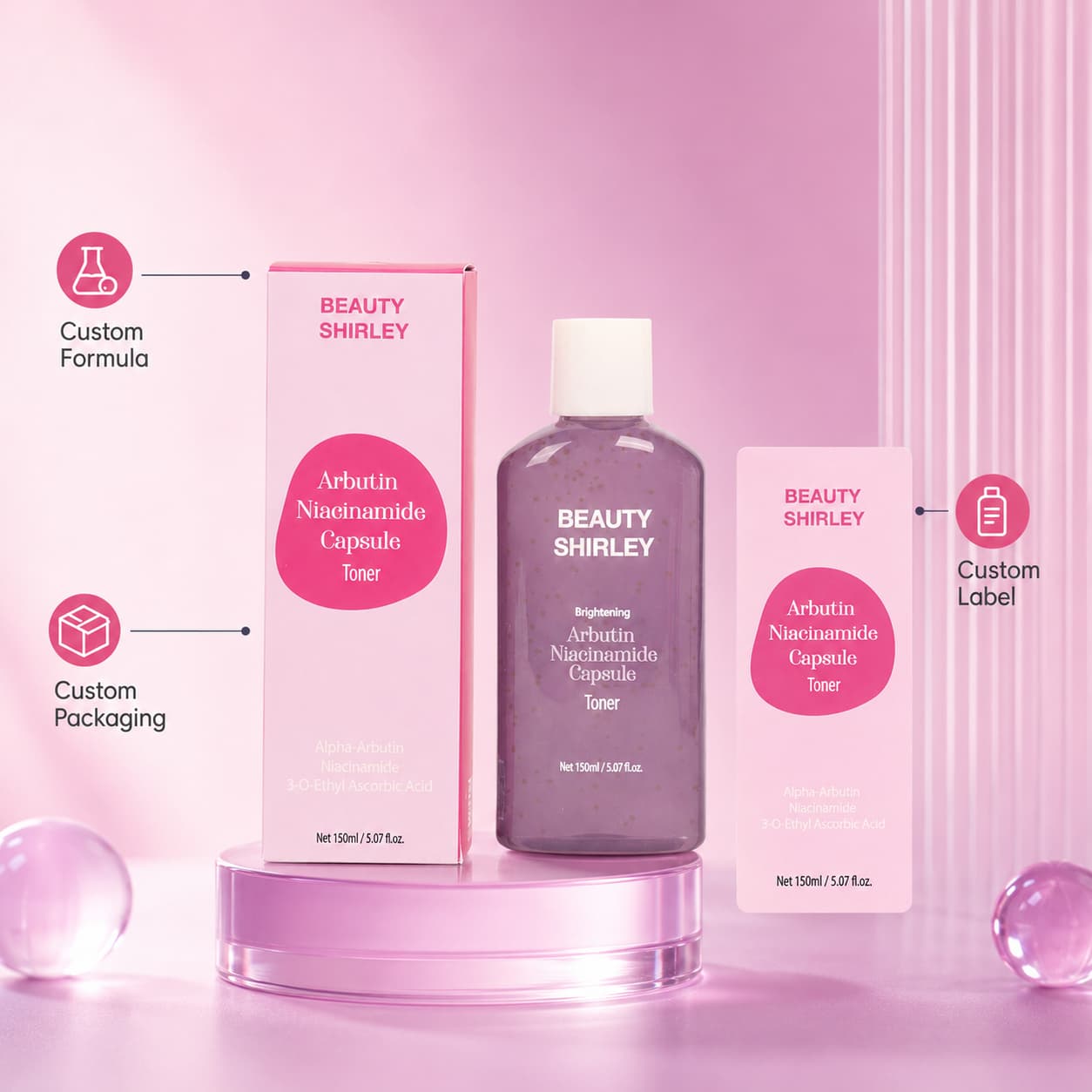 Custom Brand Skincare Hydrating Nourishing Even Skin Tone Refreshing Facial Liquid Alpha Arbutin Niacinamide Capsule Toner